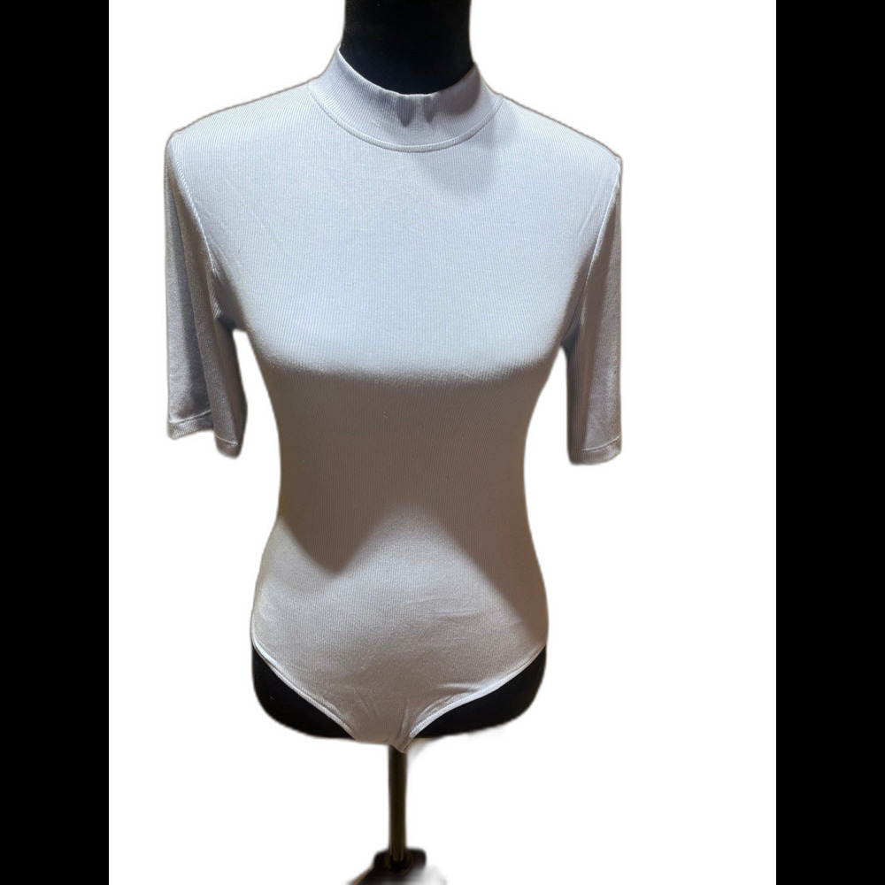 REORIA Women's Casual Mock Turtleneck Short Sleeve Ribbed Bodysuit size L